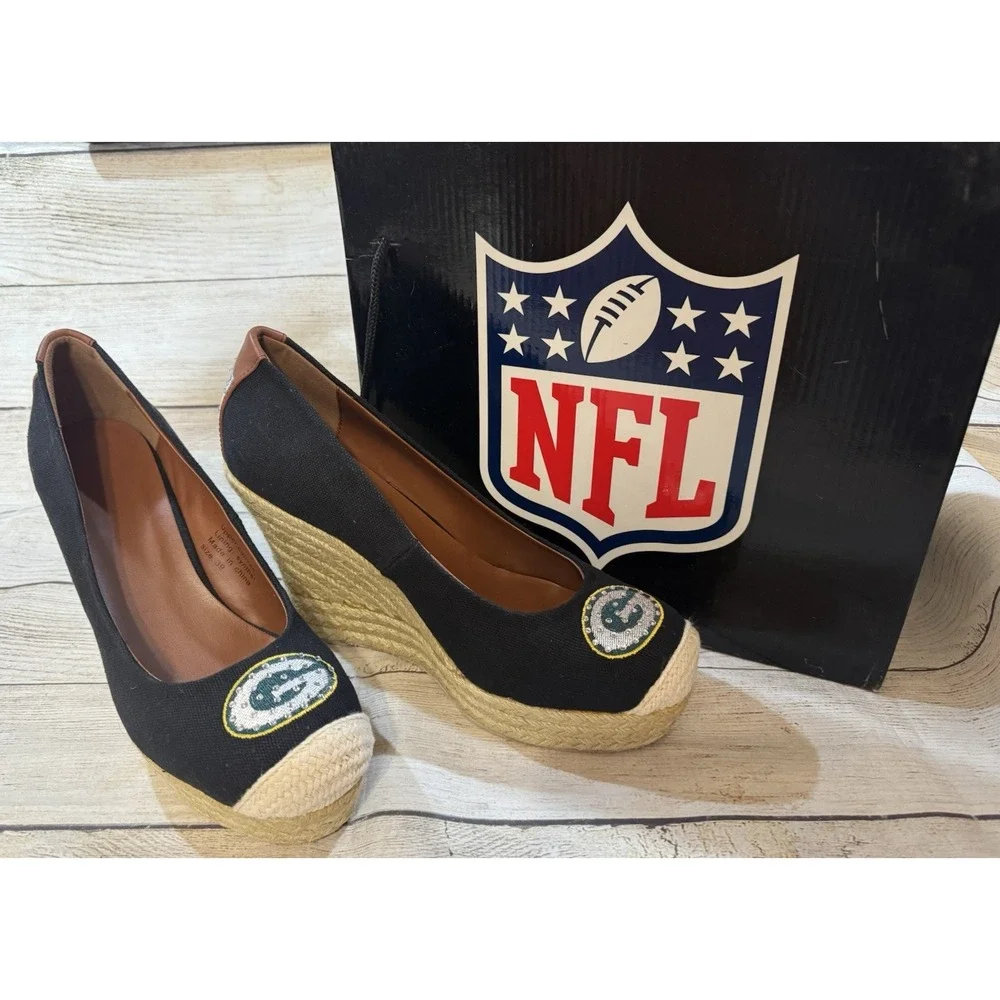 NEW Official NFL Groupie Sandal Green Bay Packers #F20127 Wedge Heels Shoes Sz 9